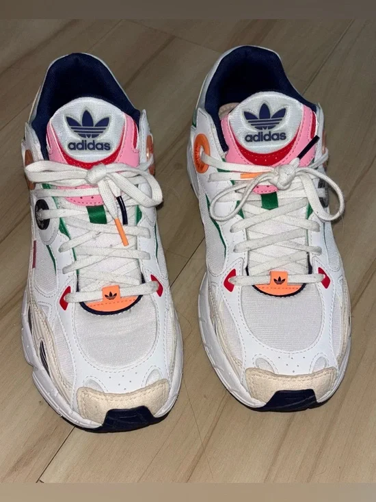 Adidas Women’s White Sneakers with Pink, Green, Orange & Navy Accents - Picture 3 of 6